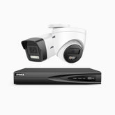 H500P - Zestaw do Monitoringu PoE 2 Kamery (1 Tubowa & 1 Kopułkowa) 3K z 4-Kanałowy Rejestratorem NVR, Noktowizja Pelny Kolor & EXIR, rozdzielczość 3072*1728, przysłona f/1.6 (0.005 Lux), detekcja ludzi i pojazdów, wbudowany mikrofon, IP67
